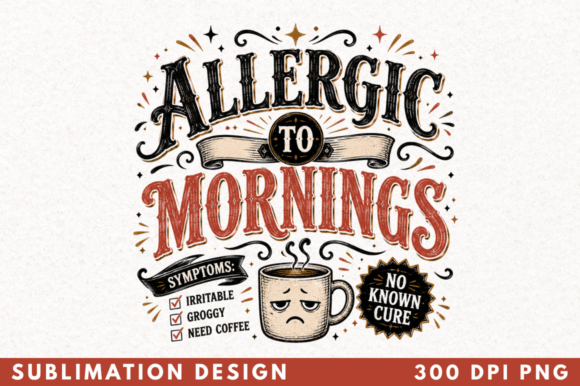 Allergic to Mornings PNG Design for Sublimation