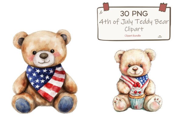 Celebrate Independence Day with Adorable Patriotic Teddy Bear Watercolor Clipart