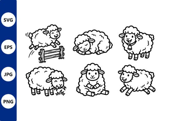 Elevating Digital Craftsmanship with the Cute Sheep Illustration Set Line Art