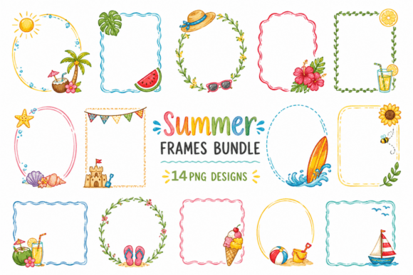 Enhancing Digital Creativity with Hand-Drawn Summer Frames Clipart