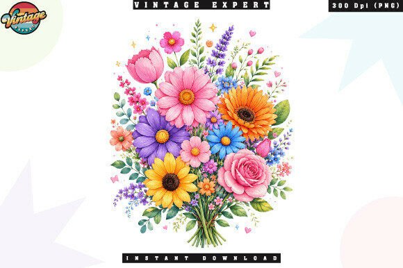 Evaluating the Retro Colorful Wildflower Bouquet PNG for Commercial Design