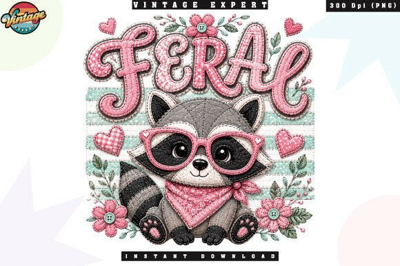 Feral Raccoon Coquette Patchwork PNG Design