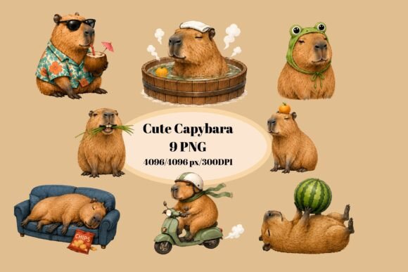 Funny Capybara PNG Bundle: Cute Clipart for Creators