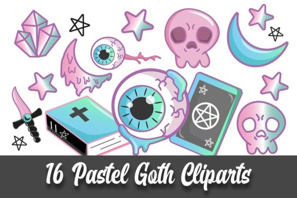 Pastel Goth Clipart Illustrations: Blending Dark Aesthetics with Soft Charm