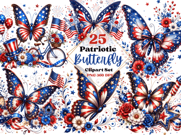 Patriotic Butterfly Clipart PNG Bundle: Creative Applications for Summer Projects