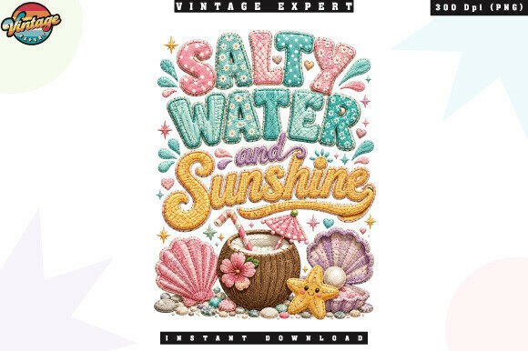Salty Water and Sunshine Patchwork PNG Design
