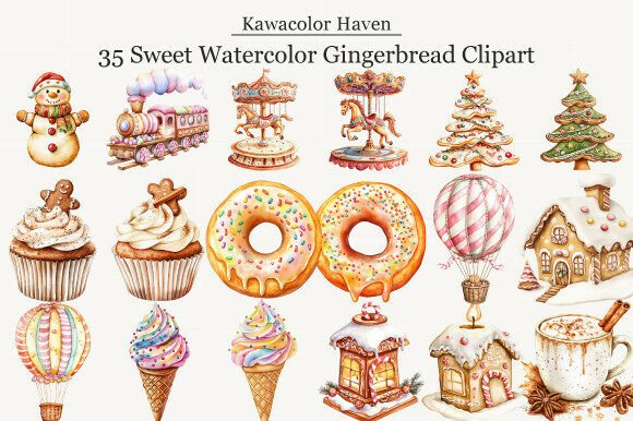Sweet Watercolor Gingerbread Clipart for Creative Projects