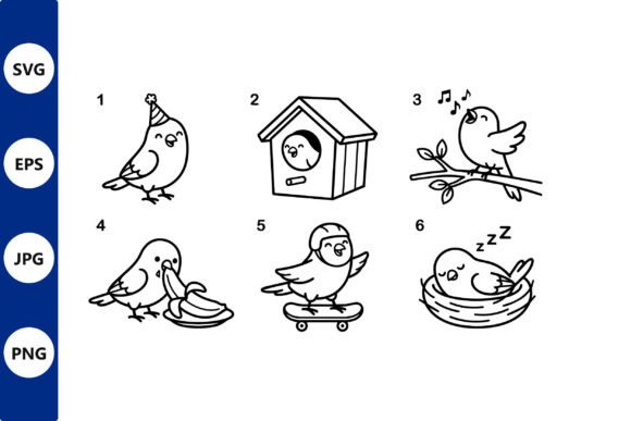 Vector Style Cute Bird Icons Set with Versatile Line Art for Modern Crafting