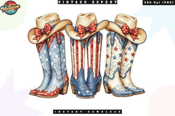Vintage Patriotic Cowgirl Boots PNG for Western Designs