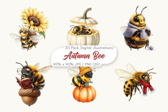 Whimsical Autumn Bee Clipart